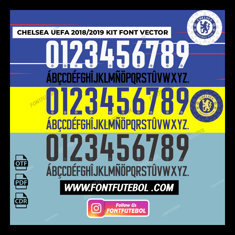 CHELSEA UEFA 2018/2019 KIT FONT VECTOR