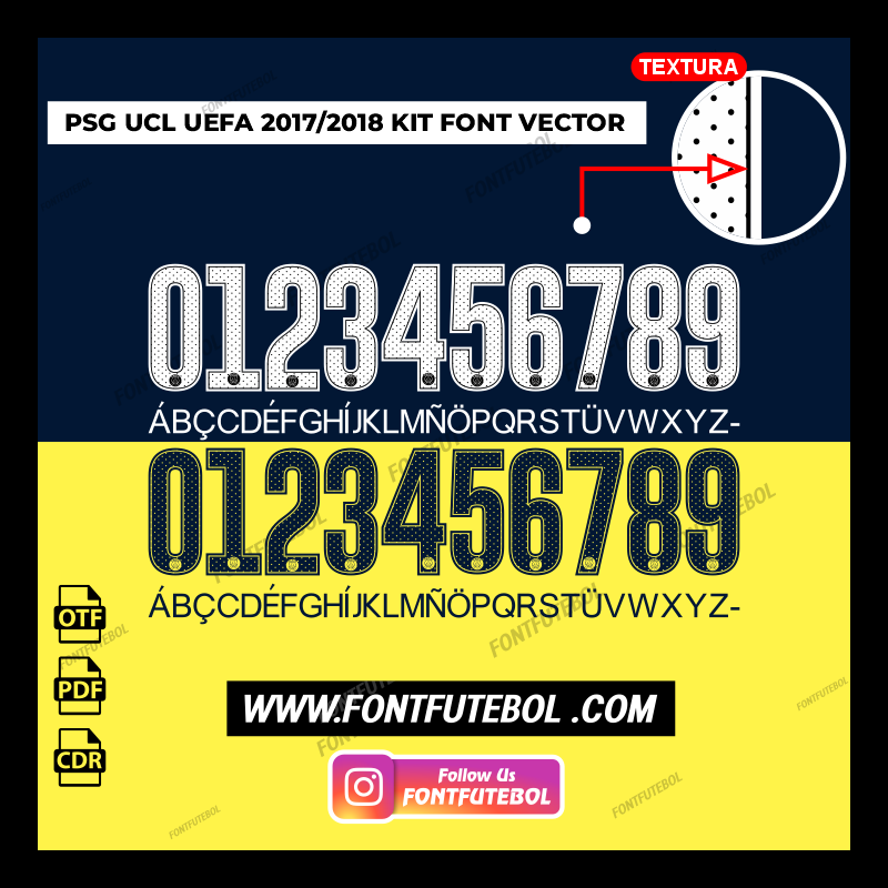 PSG PARIS SAINT GERMAIN UCL UEFA 2017/2018 KIT FONT VECTOR