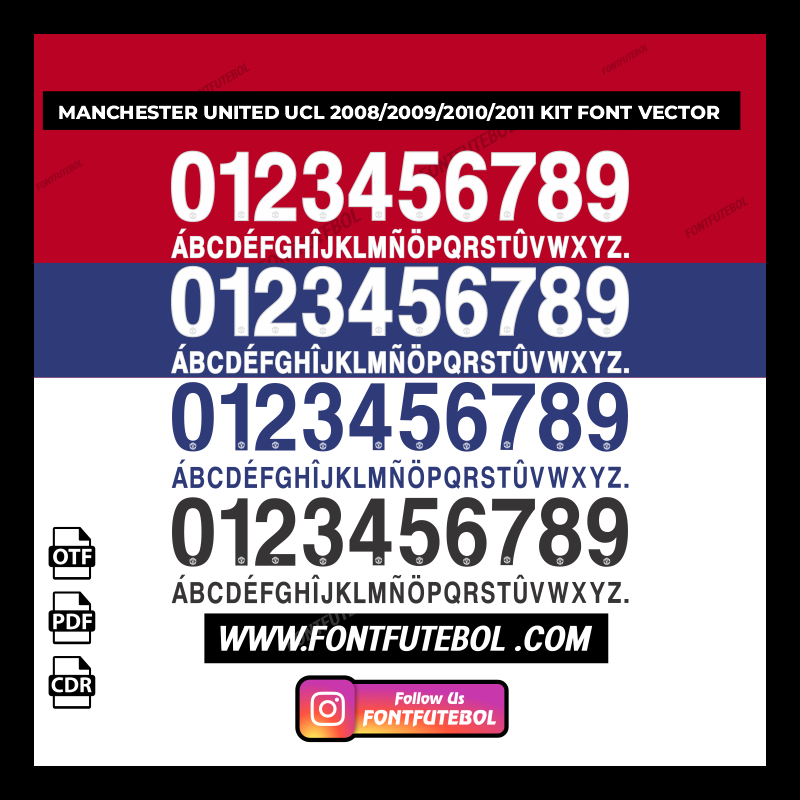 MANCHESTER UNITED UCL 2008/2009/2010/2011 KIT FONT VECTOR