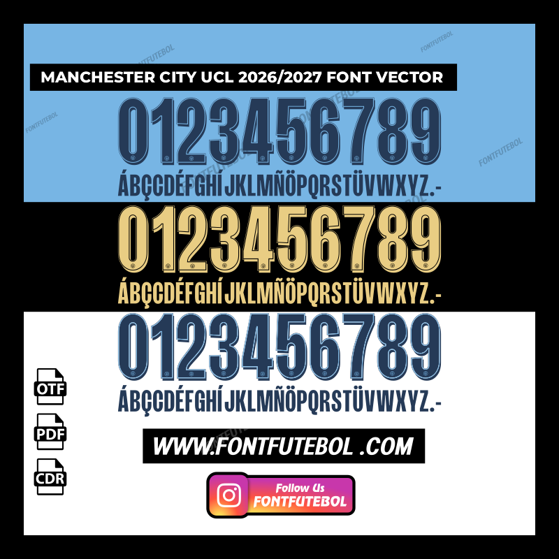 MANCHESTER CITY 2026/2027 UCL FONT VECTOR