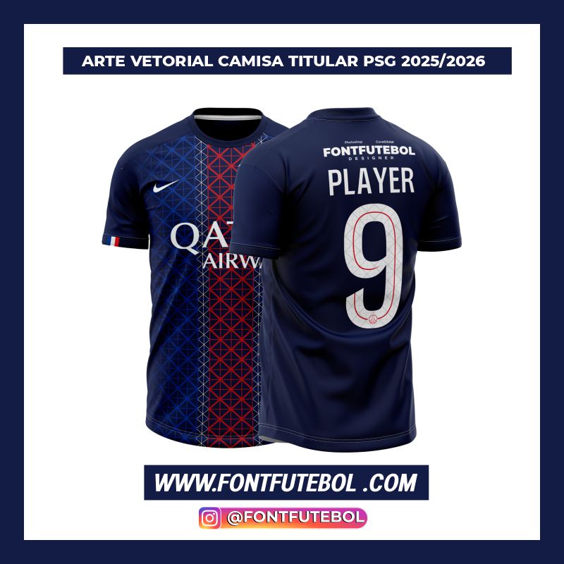 Camiseta local del PSG 2025/2026 con arte vectorial
