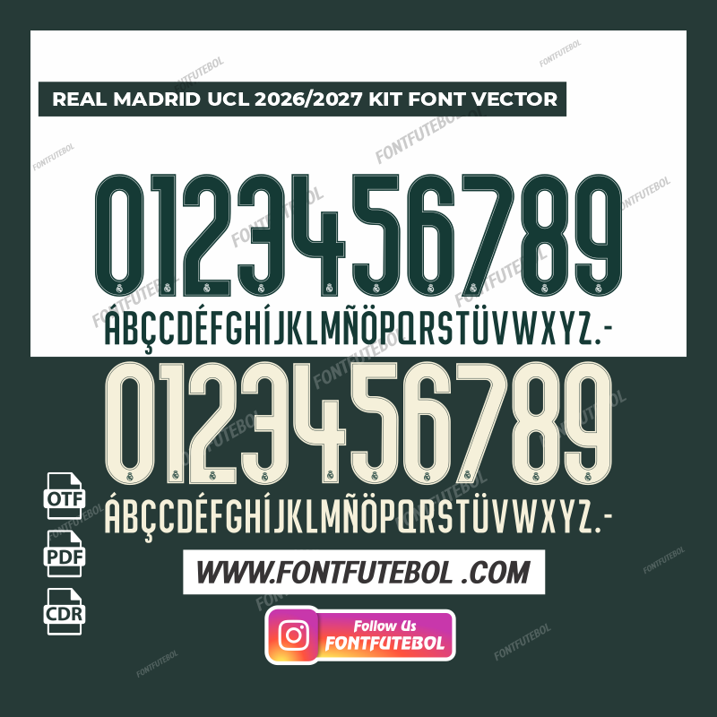 REAL MADRID UCL 2026/2027 KIT FONT VECTOR