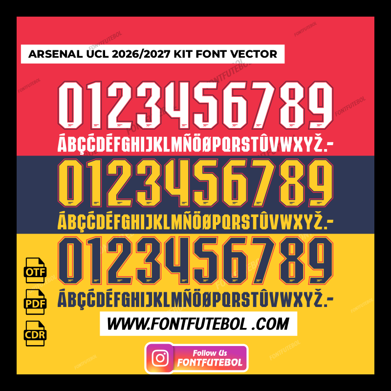 ARSENAL UCL 2026/2027 KIT FONT VECTOR
