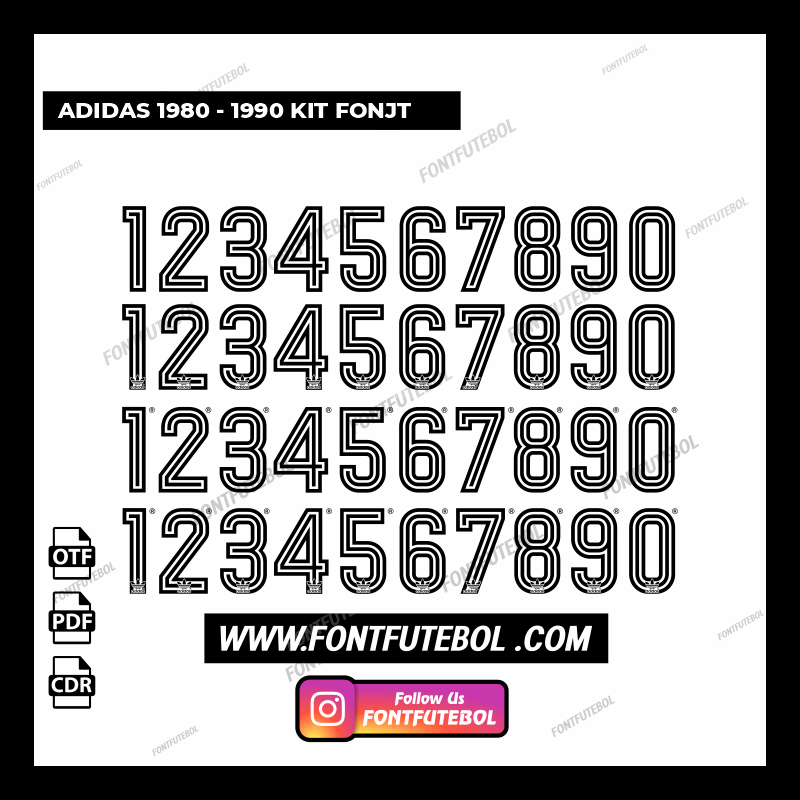 ADIDAS WORLD CUP 1980 - 1981 - 1982 - 1983 - 1984 - 1985 - 1986 - 1987 - 1988 - 1989 - 1990 KIT FONT VECTOR