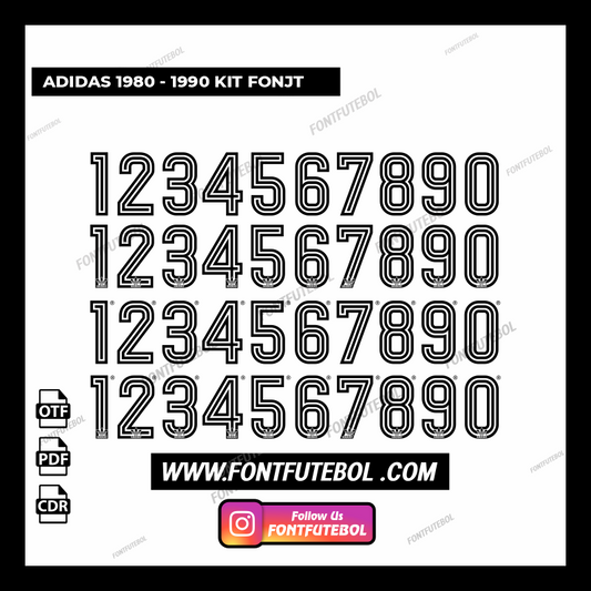 ADIDAS WORLD CUP 1980 - 1981 - 1982 - 1983 - 1984 - 1985 - 1986 - 1987 - 1988 - 1989 - 1990 KIT FONT VECTOR