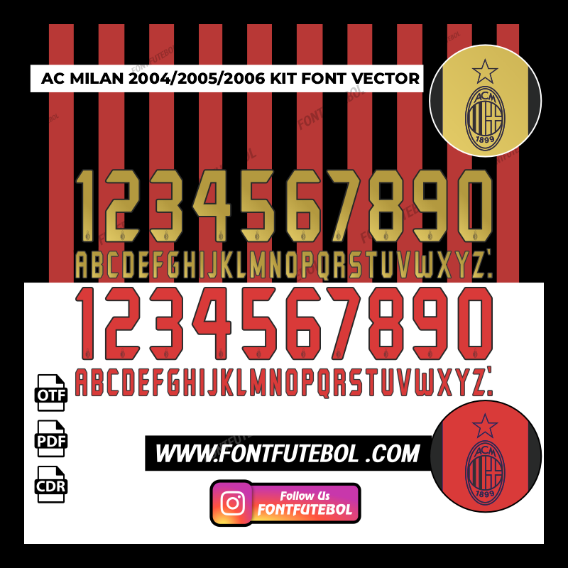 AC MILAN 2004/2005/2006 KIT FONT VECTOR