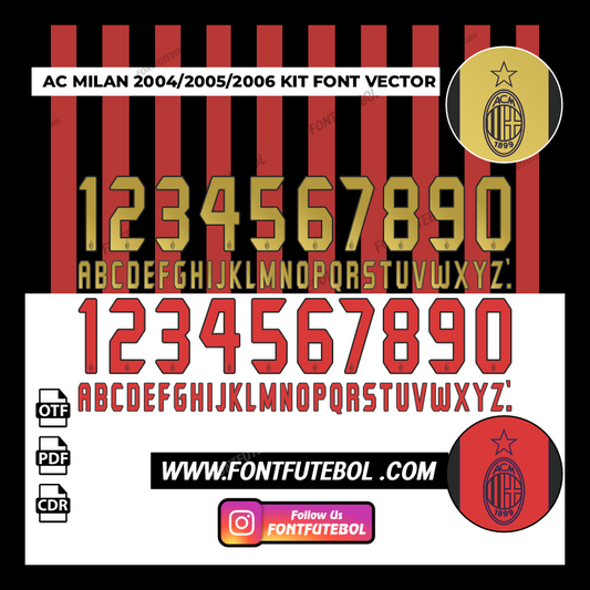 AC MILAN 2004/2005/2006 KIT FONT VECTOR