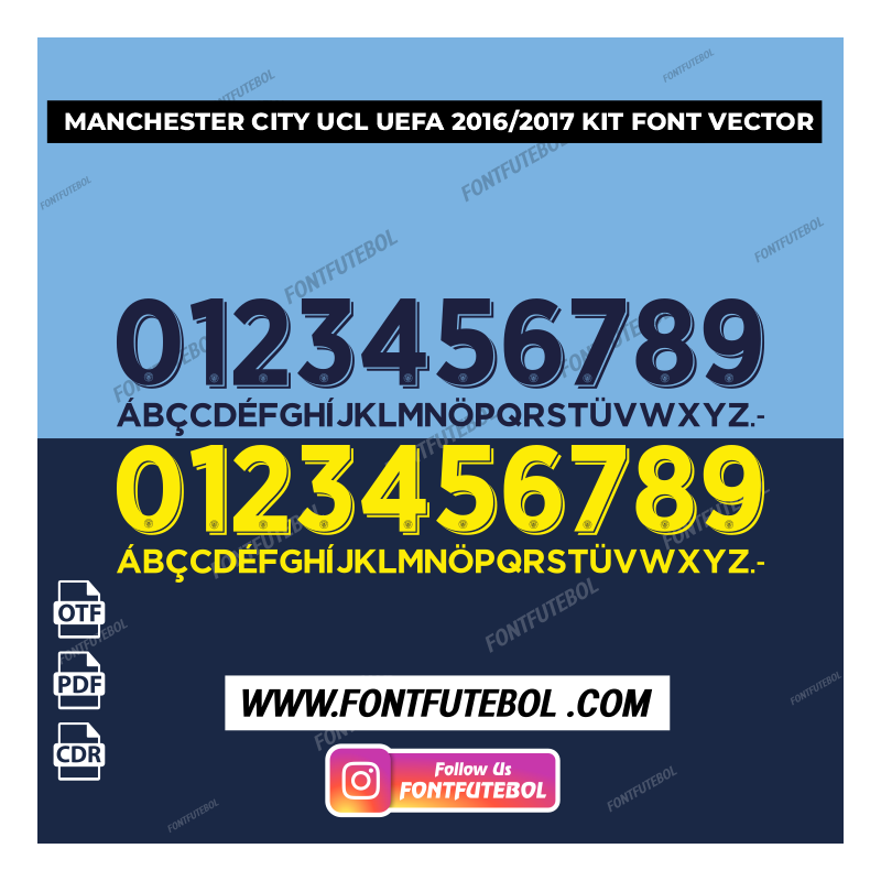 MANCHESTER CITY UCL UEFA 2016/2017 KIT FONT VECTOR